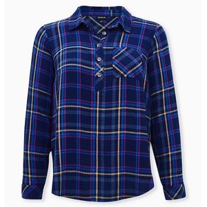 Torrid Navy Plaid Crinkle Gauze Button Back Shirt Top